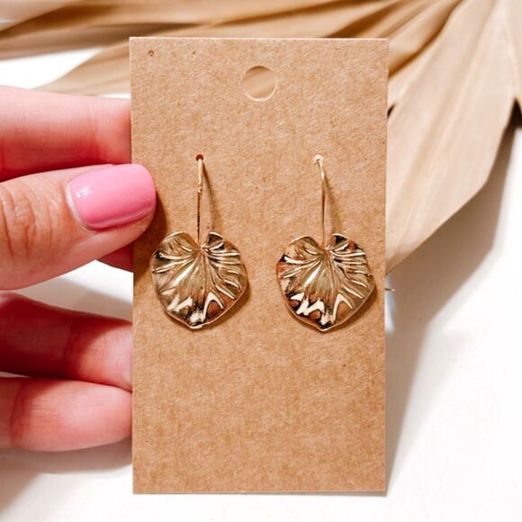 Gold leaf threader earrings #736 - Picture 3 of 3